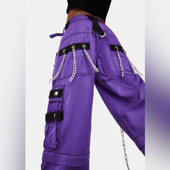 TRIPP NYC✖️Darkstreet Cuff Pants Purple/Black/Silver Metal Chained Cargo SMALL - Picture 13 of 15